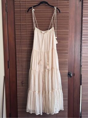 Storia Cream Tiered Maxi Dress with Gold Stars Celestial Fairy Core